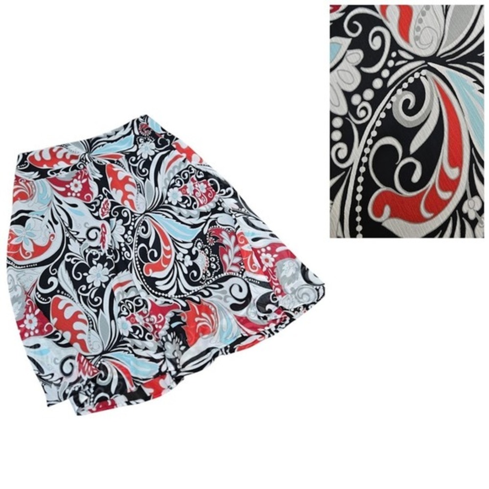 Courtenay Skirt A-Line Flowy Paisley Red Blue White Black - Size 10